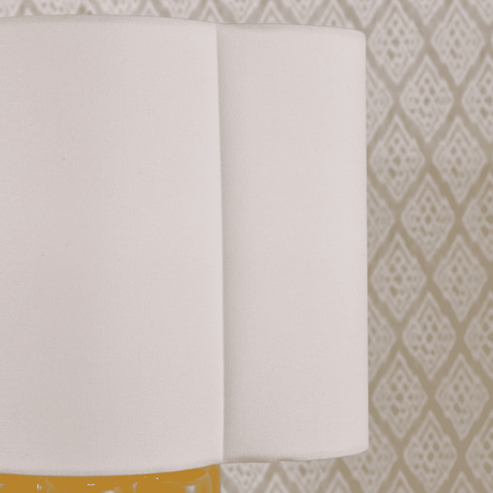 Fiyan Table Lamp Yellow Ceramic and Antique Brass With Scallop LInen Shade