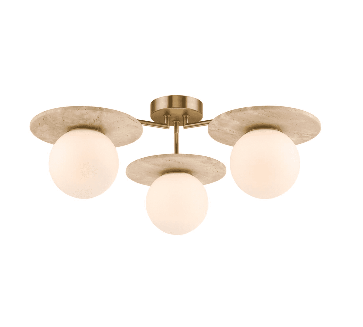 Inaya 3 Light Semi-Flush Natural Brass and Travertine