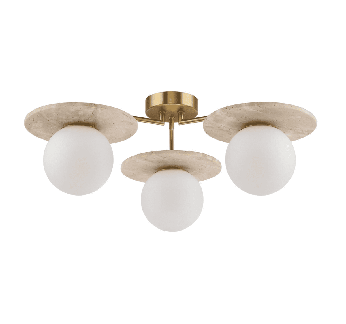 Inaya 3 Light Semi-Flush Natural Brass and Travertine
