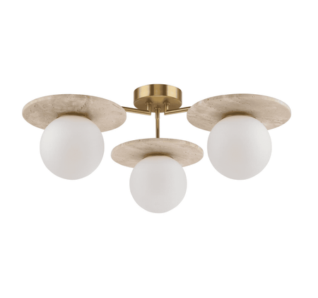 Inaya 3 Light Semi-Flush Natural Brass and Travertine