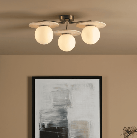 Inaya 3 Light Semi-Flush Natural Brass and Travertine