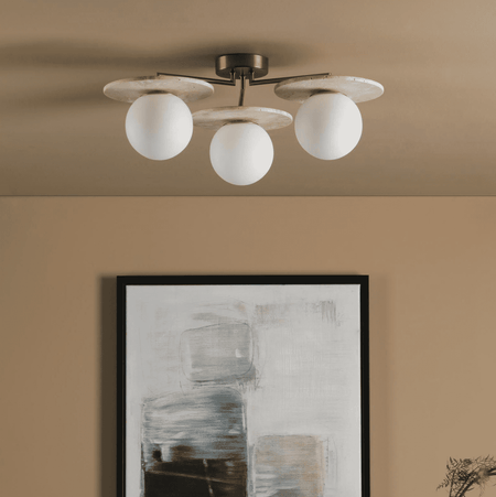 Inaya 3 Light Semi-Flush Natural Brass and Travertine