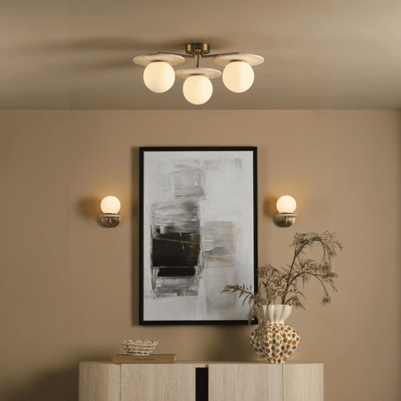 Inaya 3 Light Semi-Flush Natural Brass and Travertine