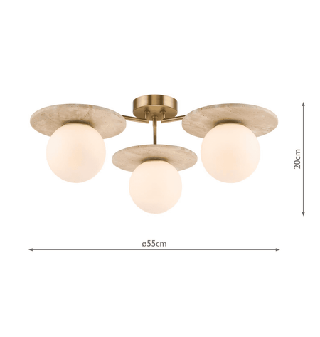 Inaya 3 Light Semi-Flush Natural Brass and Travertine