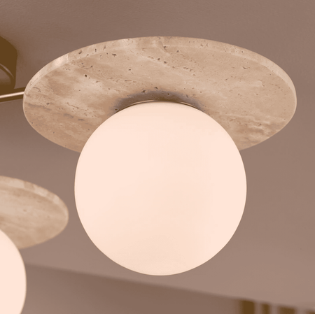 Inaya 3 Light Semi-Flush Natural Brass and Travertine