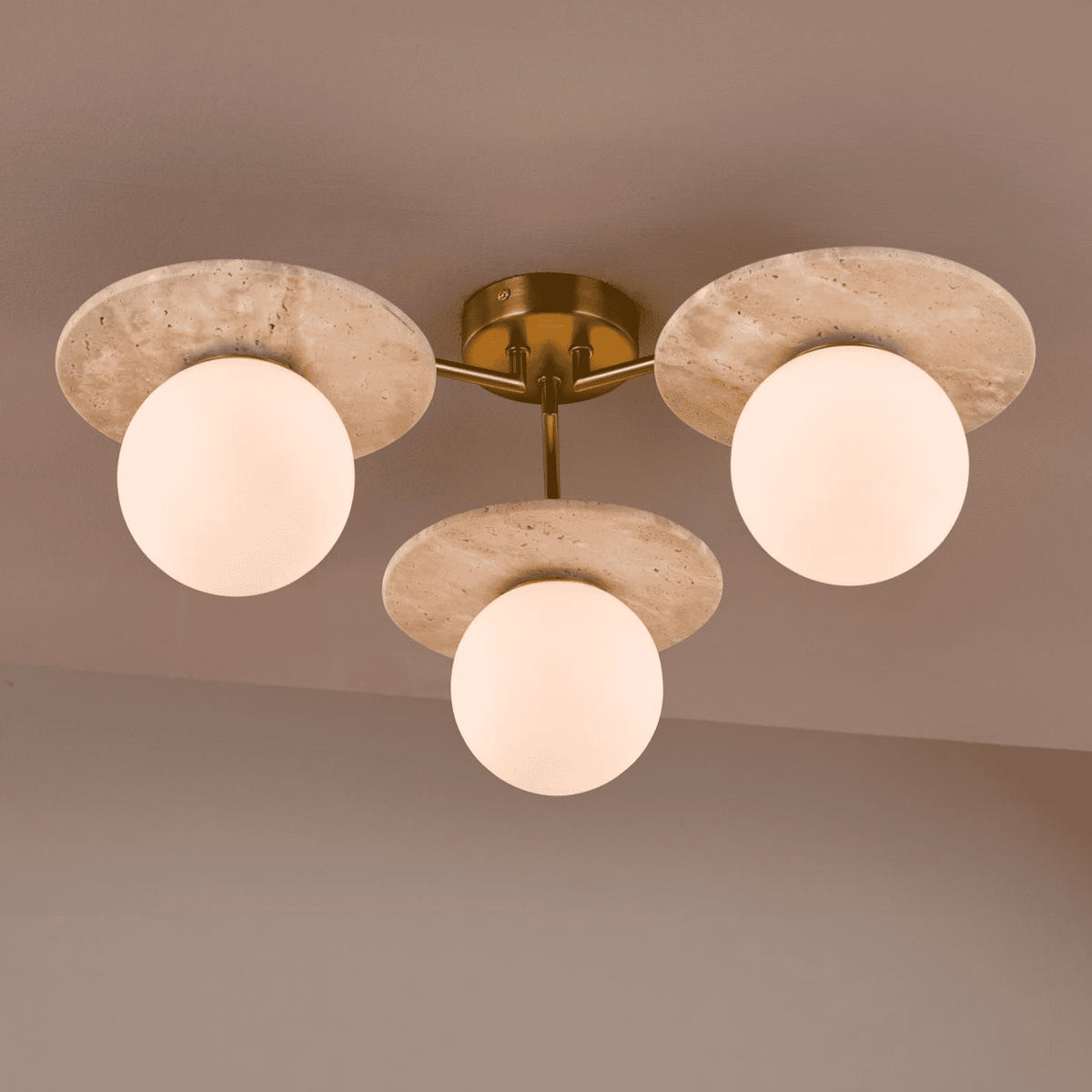 Inaya 3 Light Semi-Flush Natural Brass and Travertine