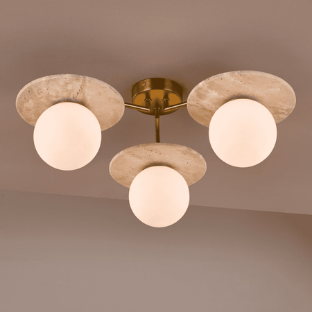 Inaya 3 Light Semi-Flush Natural Brass and Travertine