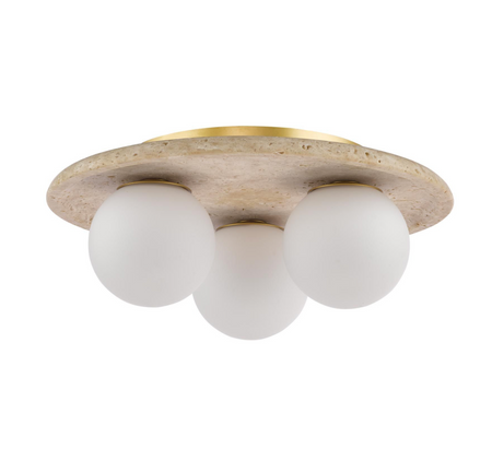 Elgor 3 Light Bathroom Ceiling Light Travertine and Opal Glass IP44