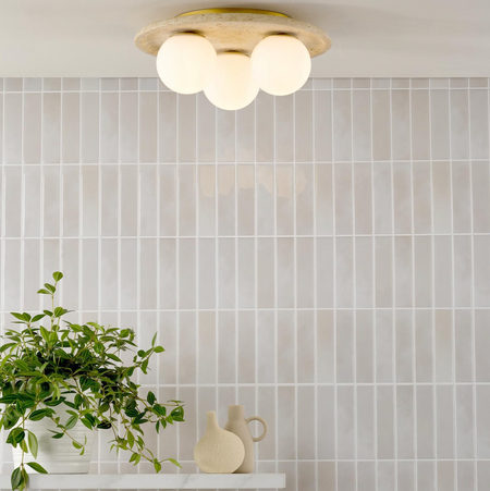 Elgor 3 Light Bathroom Ceiling Light Travertine and Opal Glass IP44