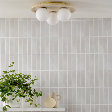 Elgor 3 Light Bathroom Ceiling Light Travertine and Opal Glass IP44