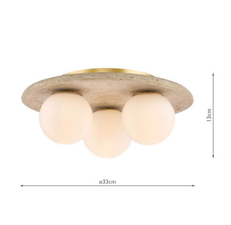 Elgor 3 Light Bathroom Ceiling Light Travertine and Opal Glass IP44