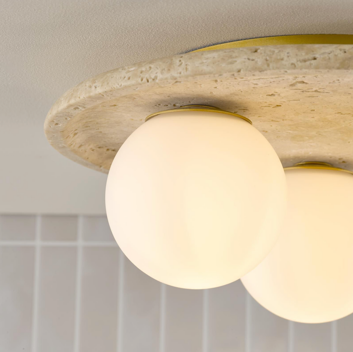 Elgor 3 Light Bathroom Ceiling Light Travertine and Opal Glass IP44
