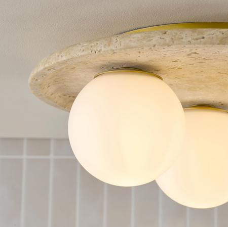 Elgor 3 Light Bathroom Ceiling Light Travertine and Opal Glass IP44