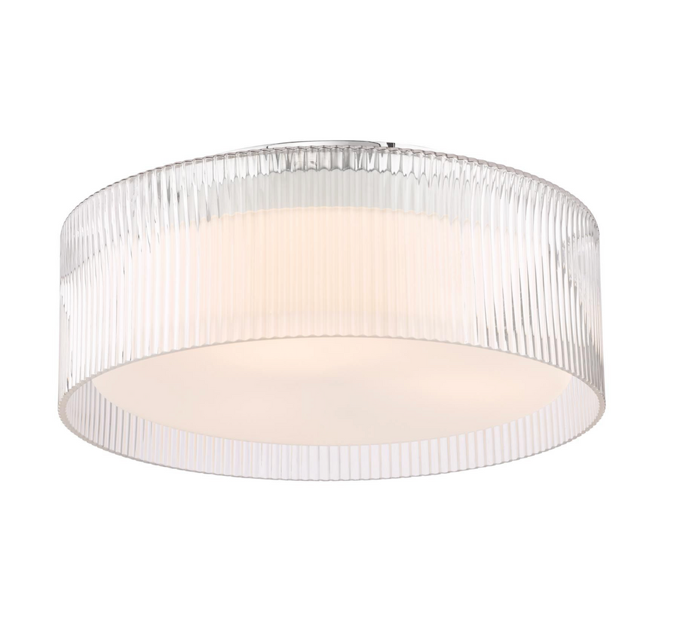 Geryon 3 Light Bathroom Ceiling Light Polished Chrome and Ribbed Glass IP44