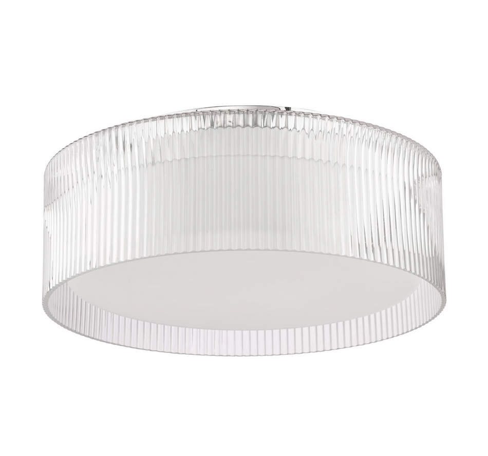 Geryon 3 Light Bathroom Ceiling Light Polished Chrome and Ribbed Glass IP44