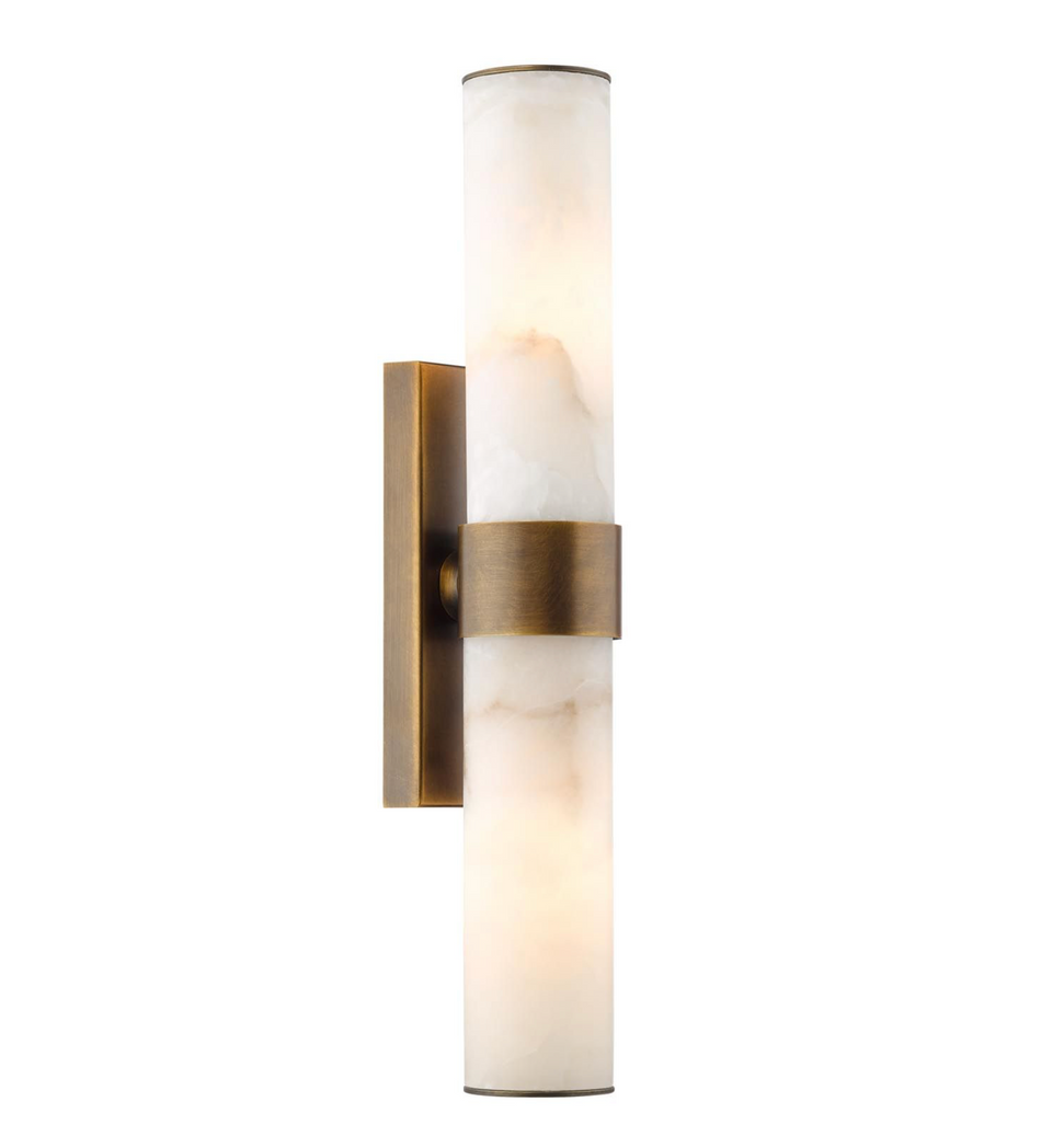 Eneco 2 Light Bathroom Wall Light Antique Bronze and Natural Alabaster IP44