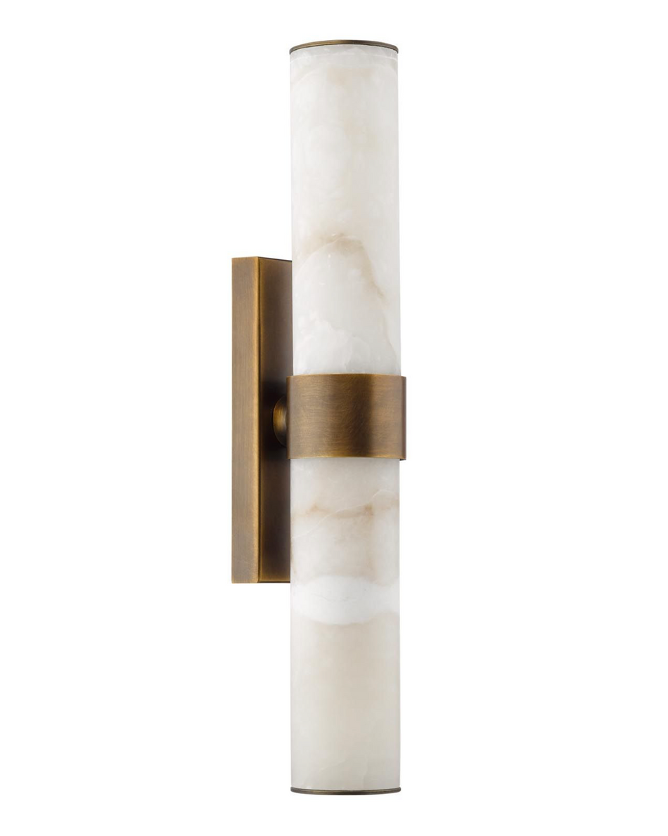 Eneco 2 Light Bathroom Wall Light Antique Bronze and Natural Alabaster IP44