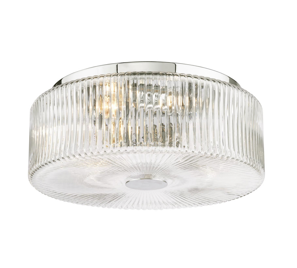 Twyman 4 Light Bathroom Ceiling Light Polished Chrome and Ribbed Glass IP44