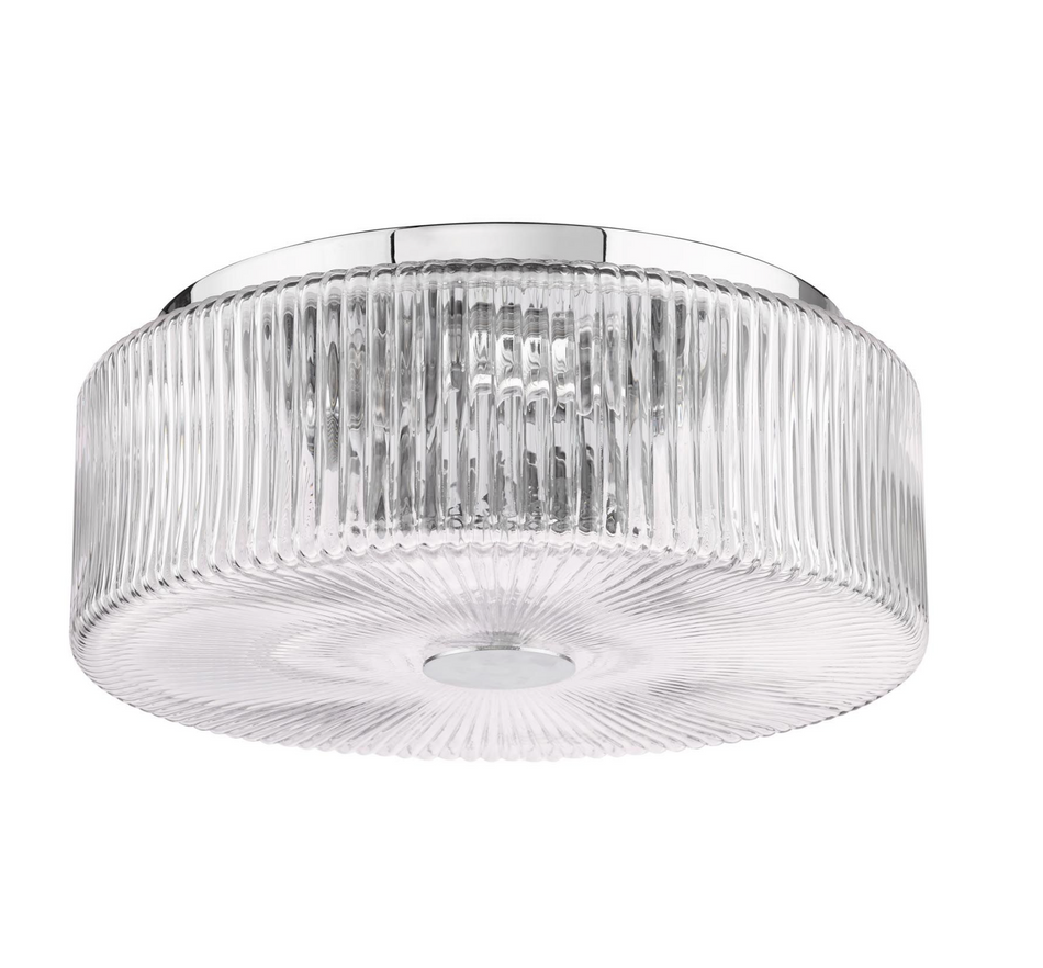 Twyman 4 Light Bathroom Ceiling Light Polished Chrome and Ribbed Glass IP44