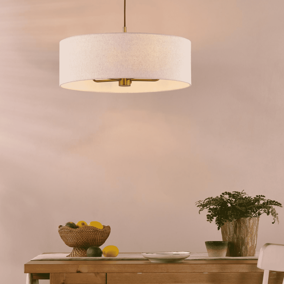 Aelin 5 Light Pendant Matt Bronze With Natural Linen Shade