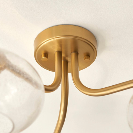 Jacob 3lt Semi Flush Warm Brass Finish & Clear Bubbled Glass Shades