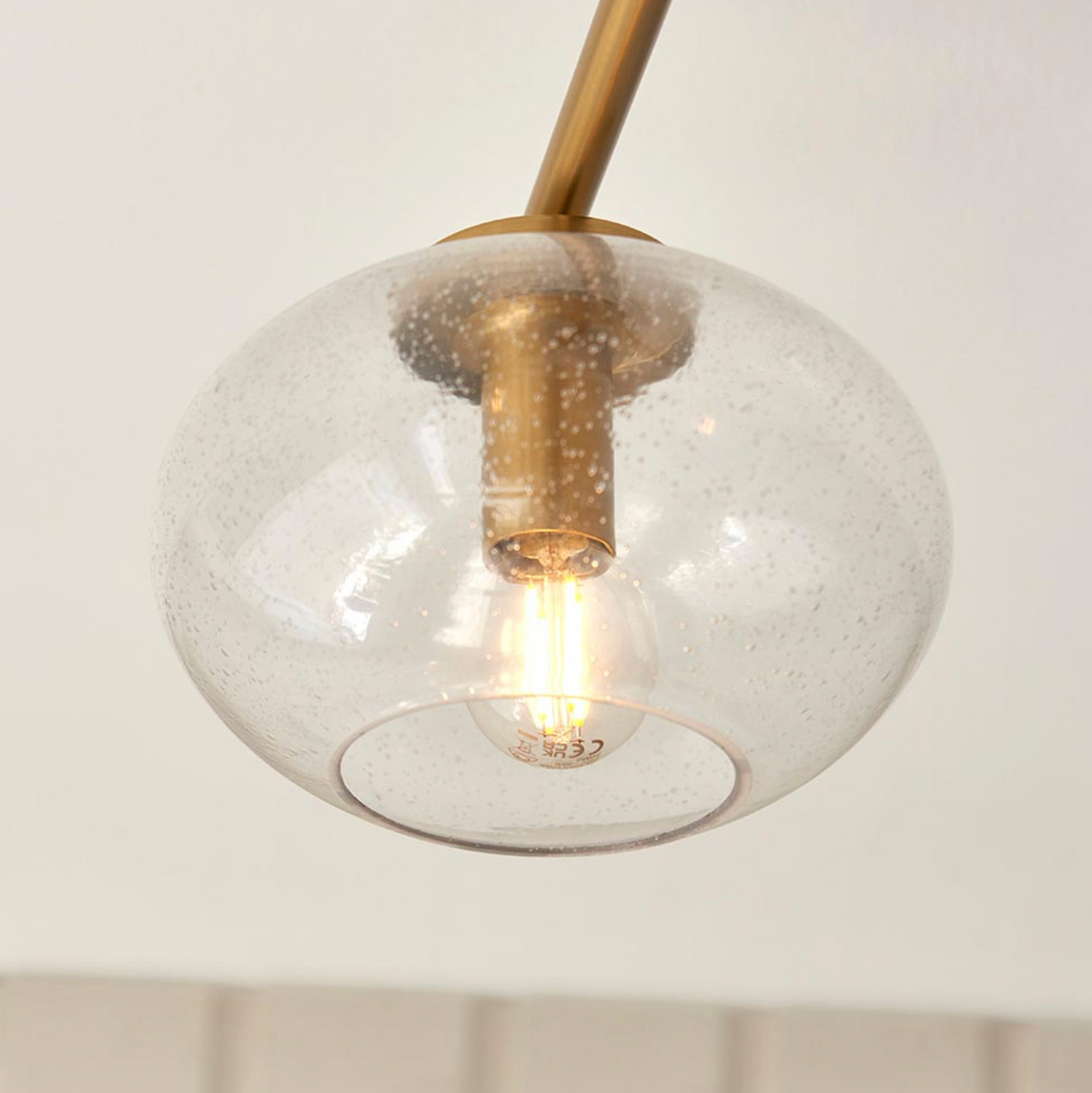 Jacob 3lt Semi Flush Warm Brass Finish & Clear Bubbled Glass Shades