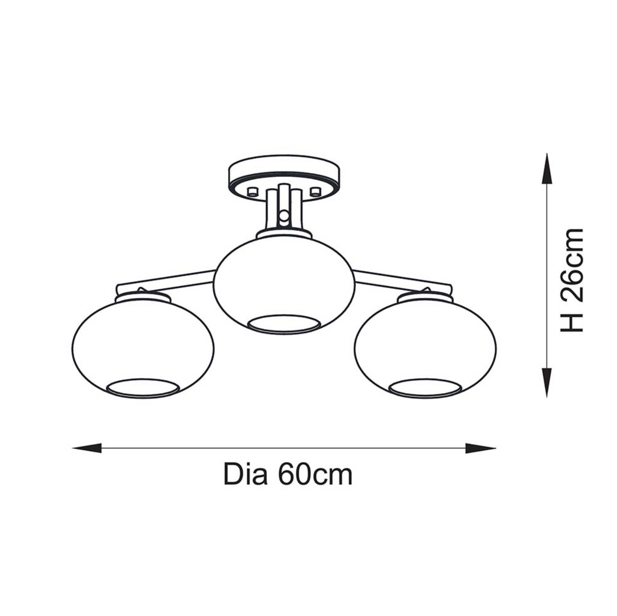 Jacob 3lt Semi Flush Warm Brass Finish & Clear Bubbled Glass Shades
