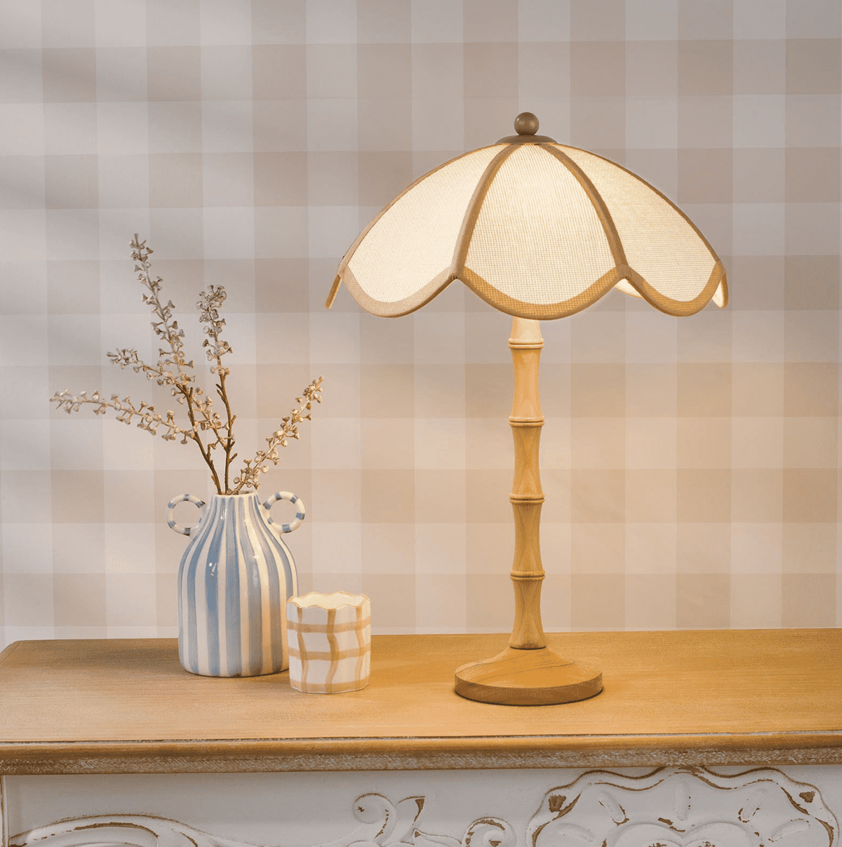 Giuliana 2LT Table Lamp - Wood with Rattan Shade