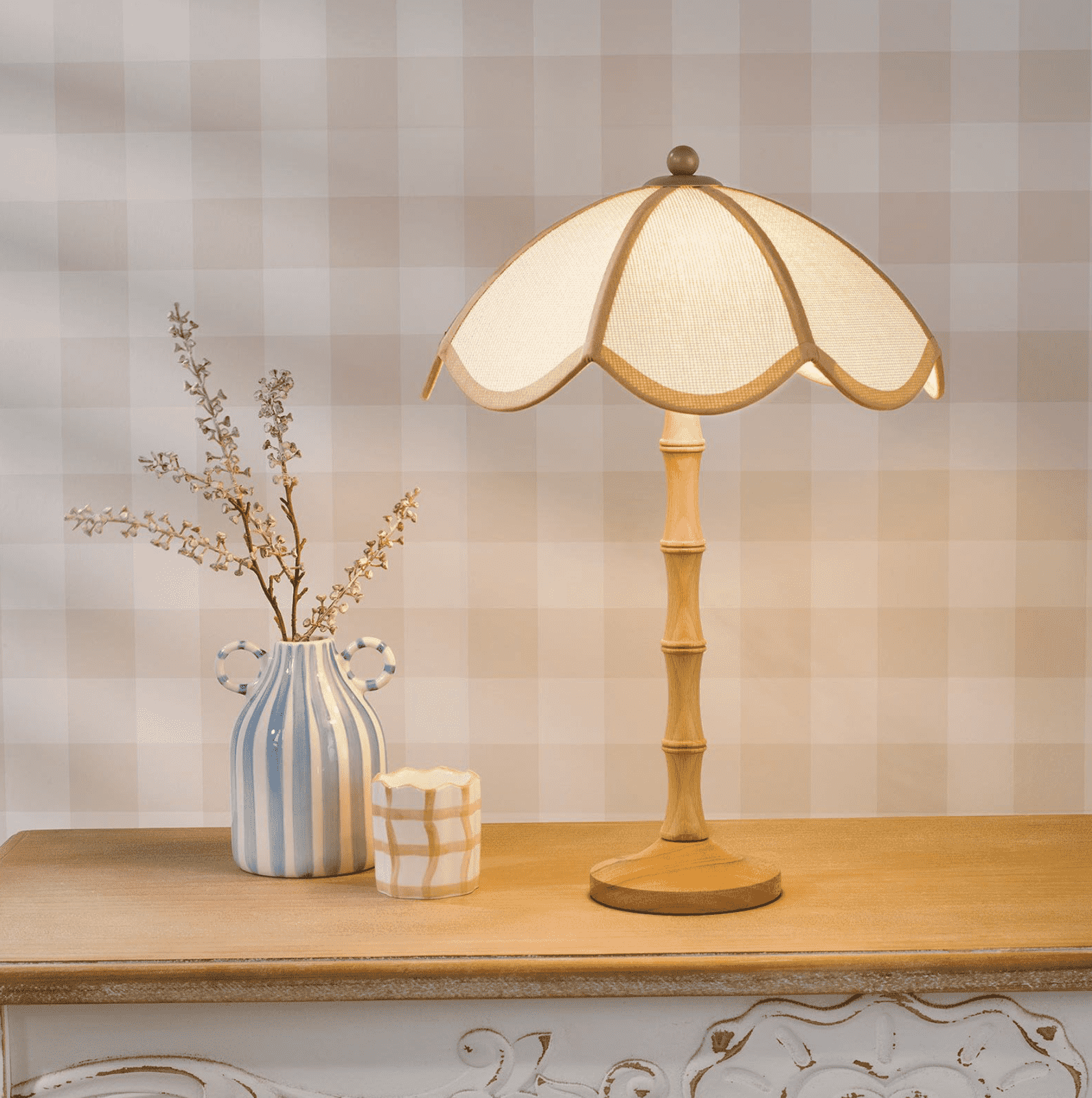 Giuliana 2LT Table Lamp - Wood with Rattan Shade