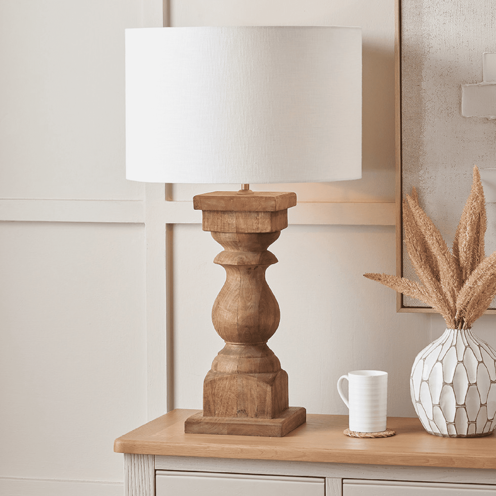 Kavya Antique Brown Turned Wood Table Lamp Base