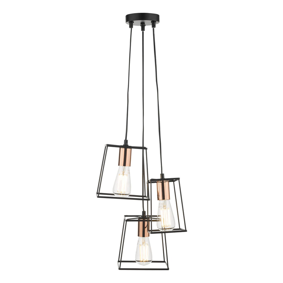 Tower 3 Light Cluster Pendant Black & Copper