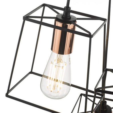 Tower 3 Light Cluster Pendant Black & Copper