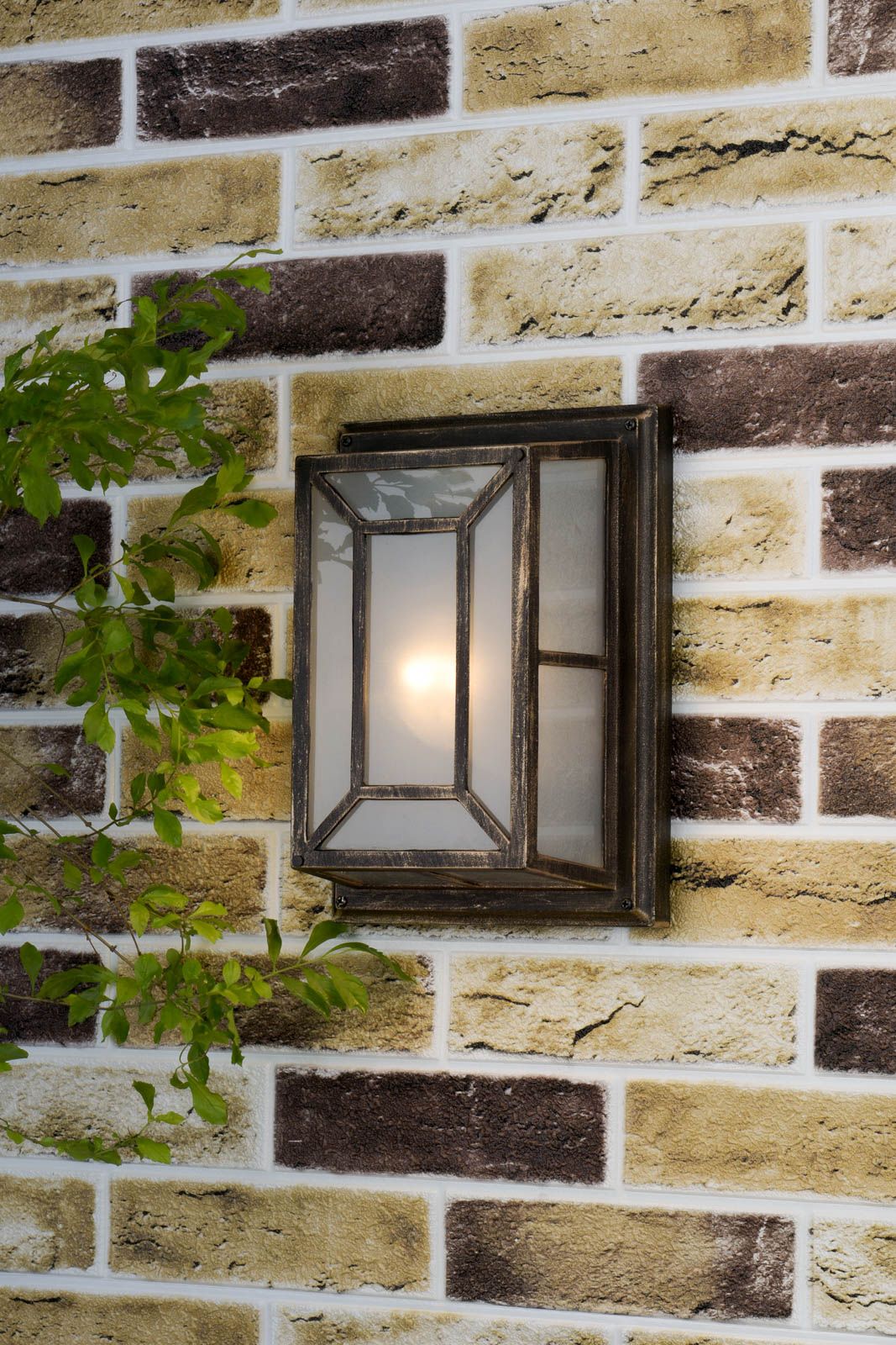 Trent Outdoor Wall Light Black/Gold Frosted Glass IP44