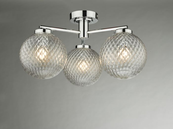 Wayne Bathroom 3 Light Semi Flush Polished Chrome Glass IP44