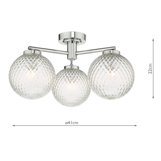 Wayne Bathroom 3 Light Semi Flush Polished Chrome Glass IP44