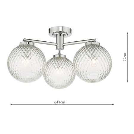 Wayne Bathroom 3 Light Semi Flush Polished Chrome Glass IP44