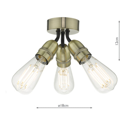 Yao 3 Light Flush Antique Brass