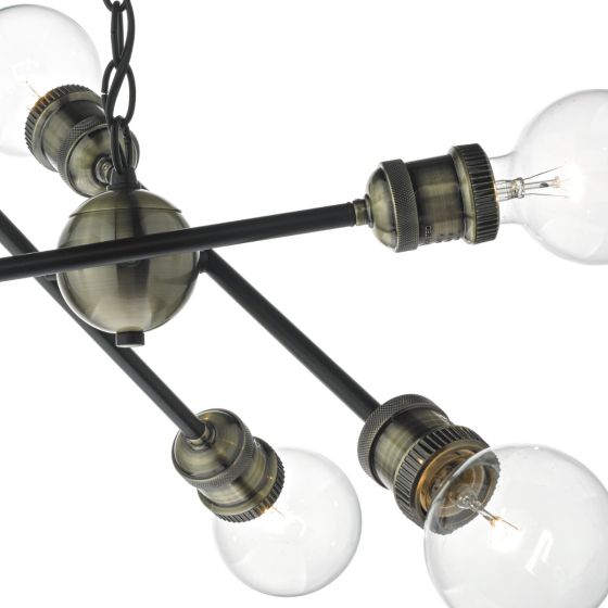 Brigade 6 Light Pendant Black & Antique Brass