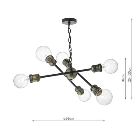 Brigade 6 Light Pendant Black & Antique Brass