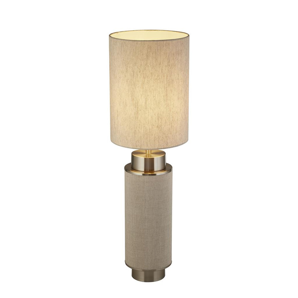 Flask 1Lt Table Lamp, Natural Hessian With Satin Nickel And Natural Shade