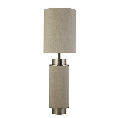 Flask 1Lt Table Lamp, Natural Hessian With Satin Nickel And Natural Shade