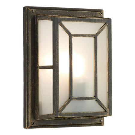 Trent Outdoor Wall Light Black/Gold Frosted Glass IP44