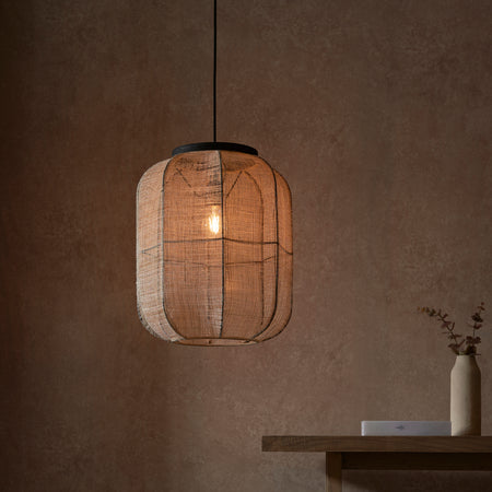 Zaire 1lt Pendant Natural linen & matt black