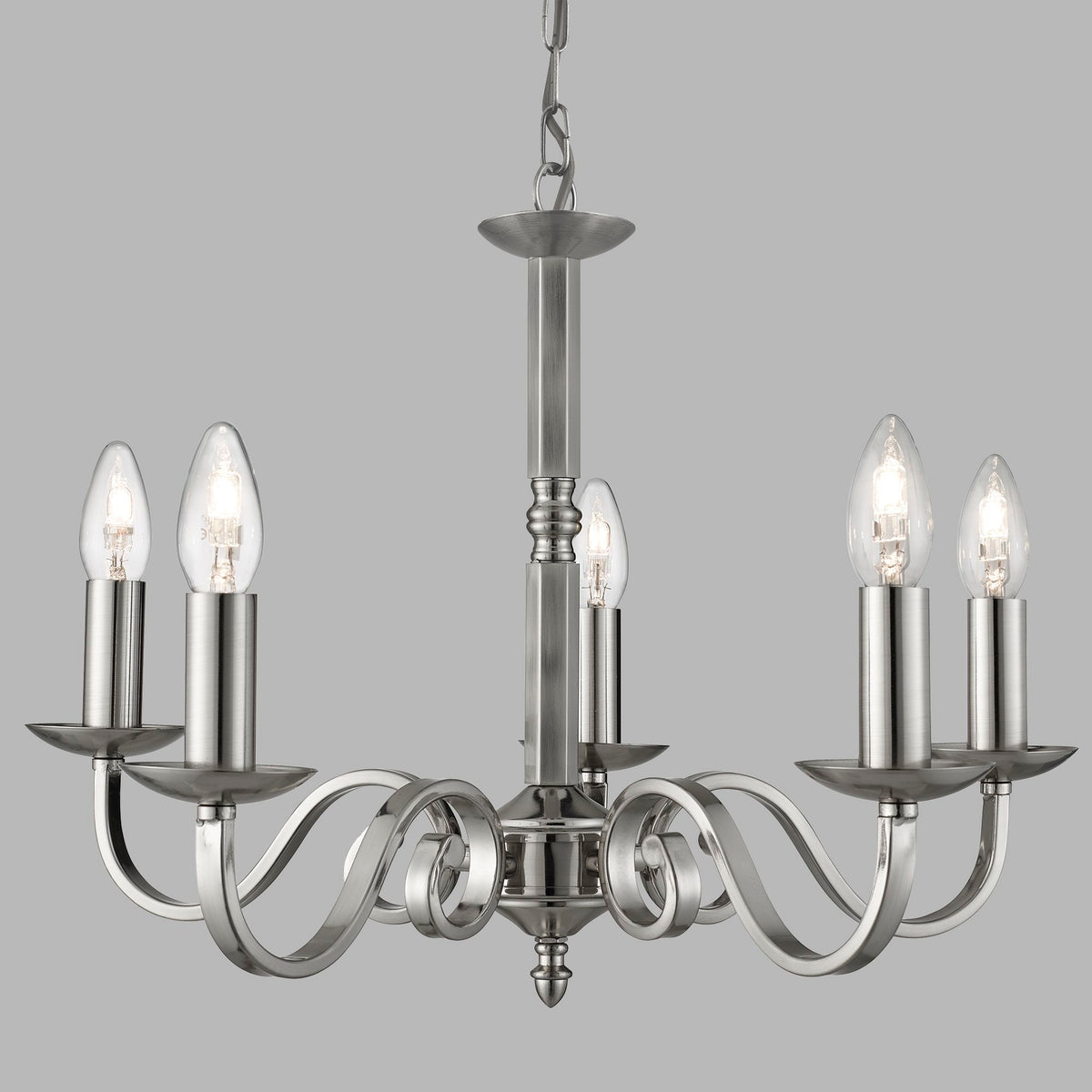 Richmond - 5Lt Ceiling, Satin Silver, Scroll Arms
