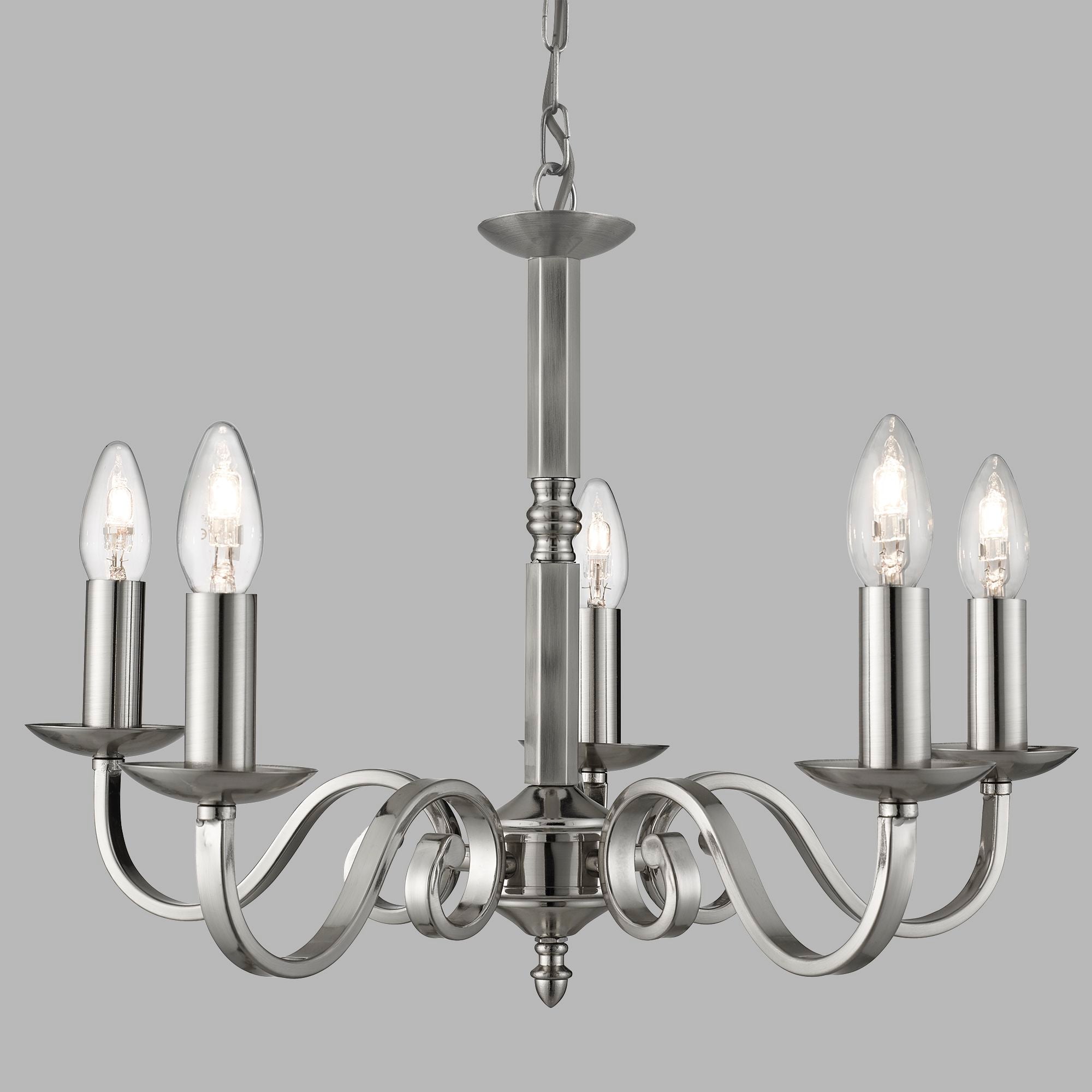 Richmond - 5Lt Ceiling, Satin Silver, Scroll Arms
