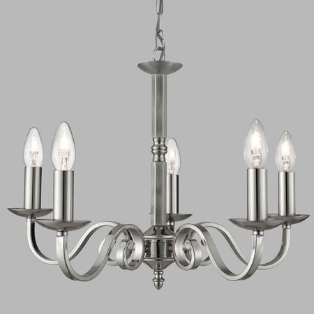 Richmond - 5Lt Ceiling, Satin Silver, Scroll Arms