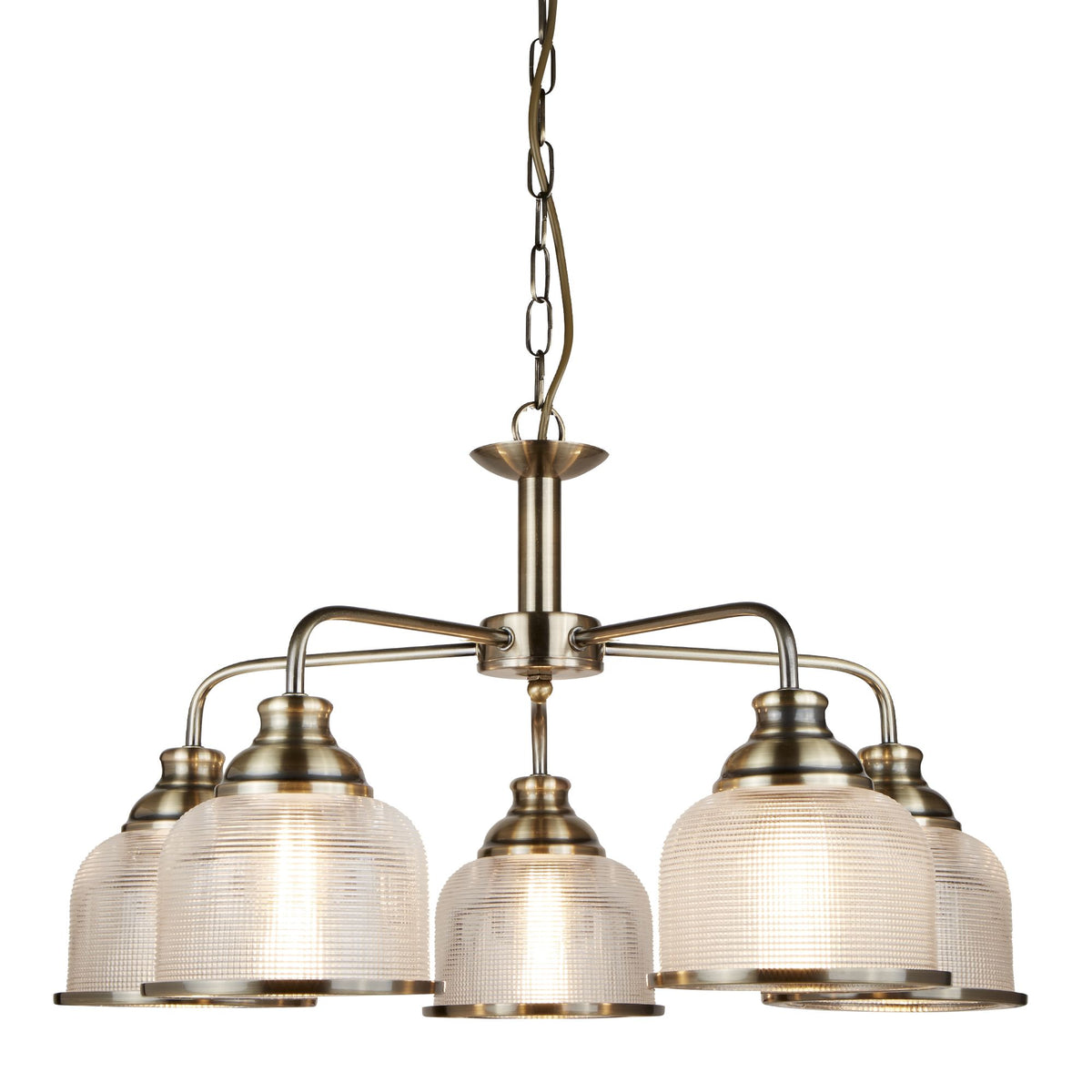 Bistro Ii - 5Lt Ceiling, Antique Brass, Halophane Glass