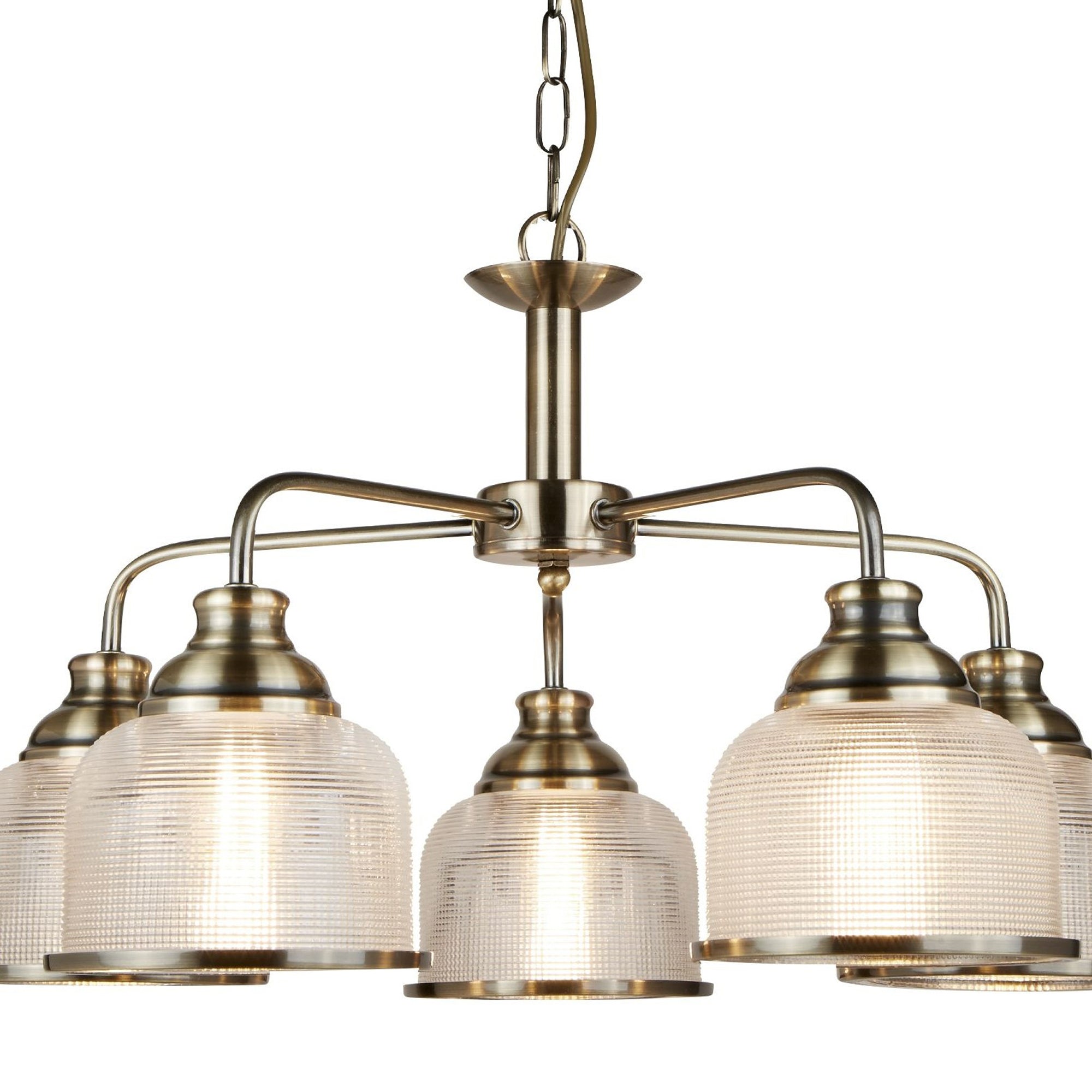 Bistro Ii - 5Lt Ceiling, Antique Brass, Halophane Glass