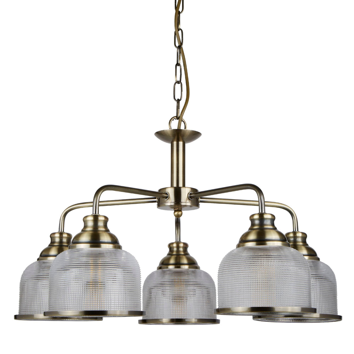 Bistro Ii - 5Lt Ceiling, Antique Brass, Halophane Glass