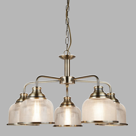 Bistro Ii - 5Lt Ceiling, Antique Brass, Halophane Glass